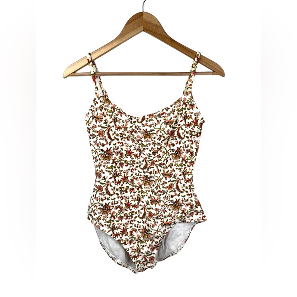 Tommy‎ Bahama Women’s One piece Swimsuit White w/ Floral, Paisley Scoop neck 10